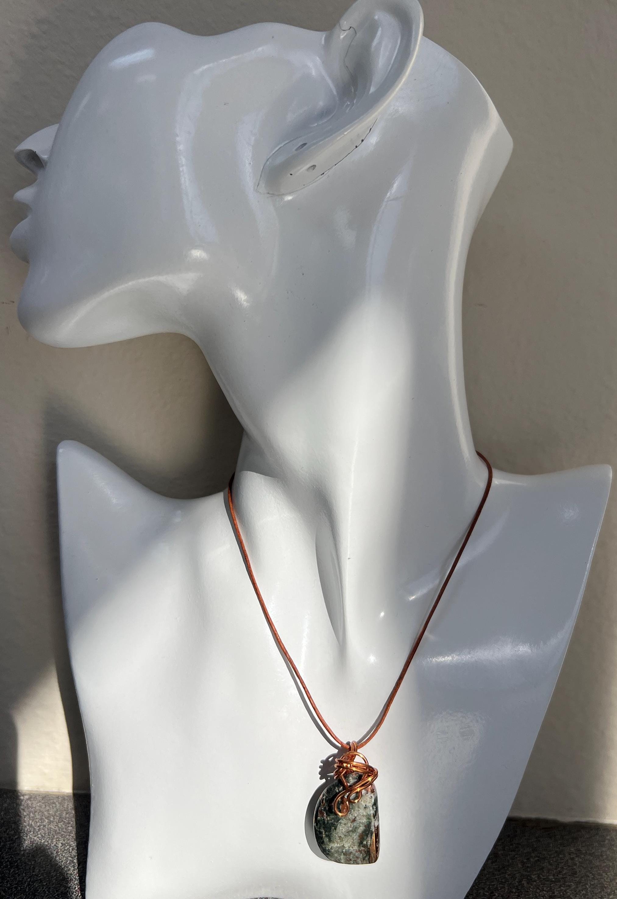 Copper and Quartz (Datolite) Pendant wrapped in copper wire