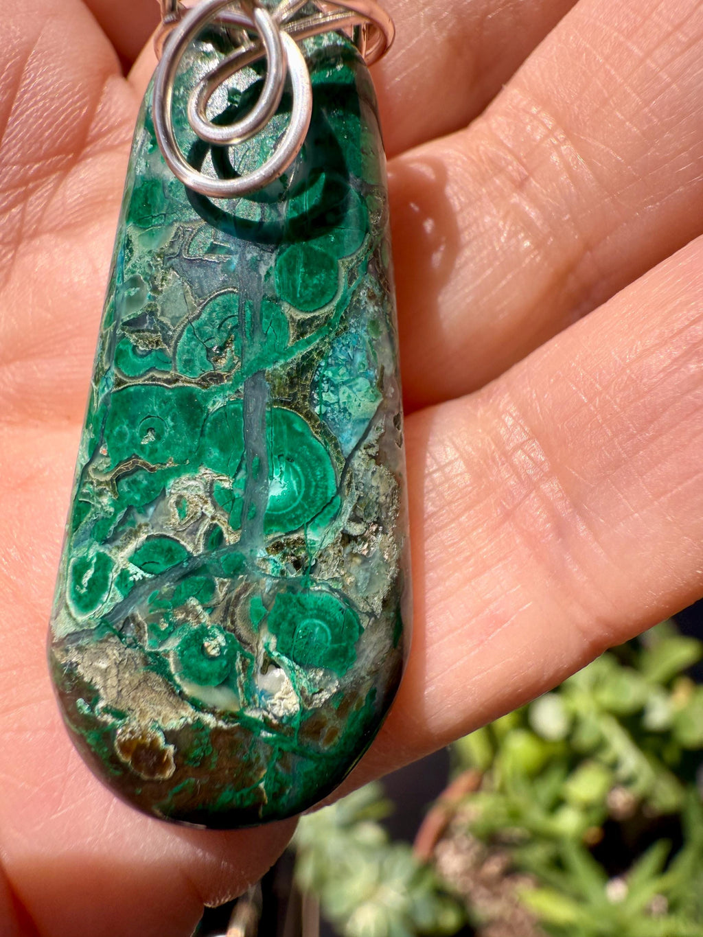 Blue & Green Chrysocolla Pendant with multi bead necklace