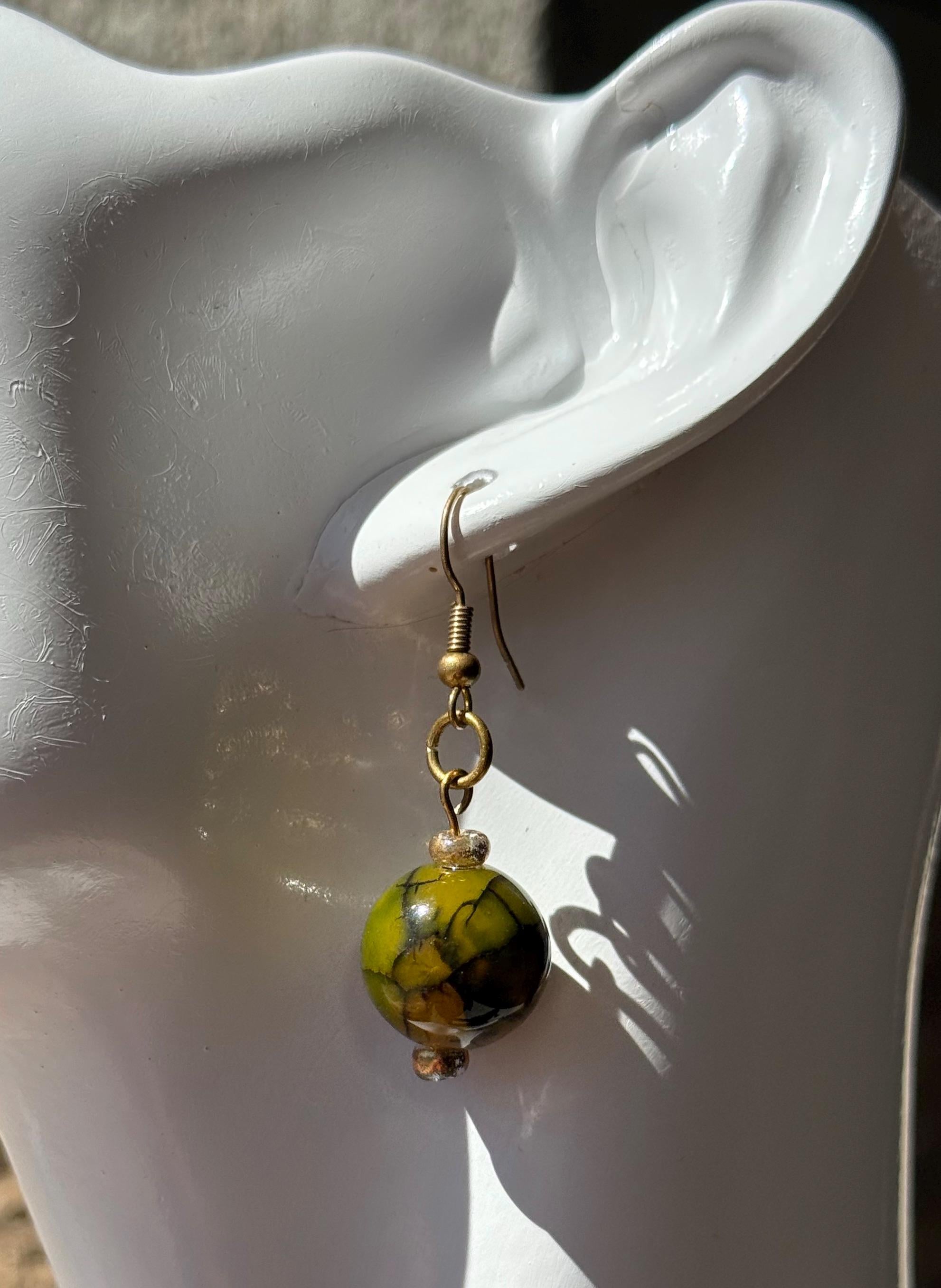 Green Dragon Vein Dangle Earrings