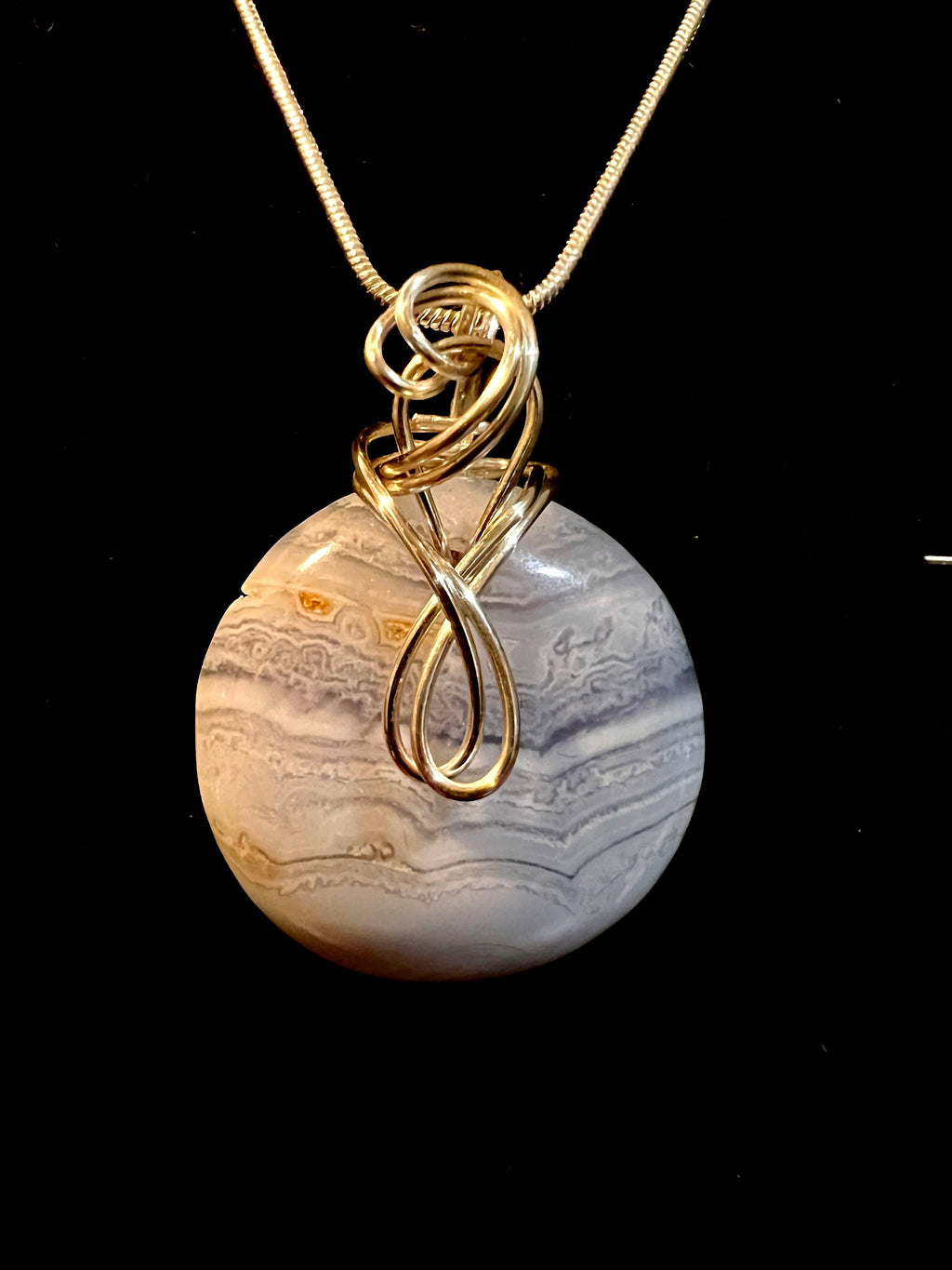 Blue Lace Agate Pendant and Earrings