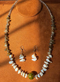 Fire Opal Labradorite and Dragon Vein Agate Necklace with earrings