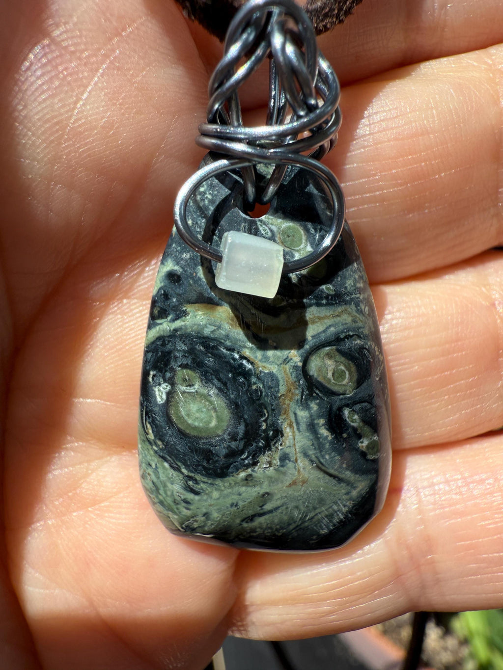 Kambaba (Crocodile) Jasper wire wrapped pendant