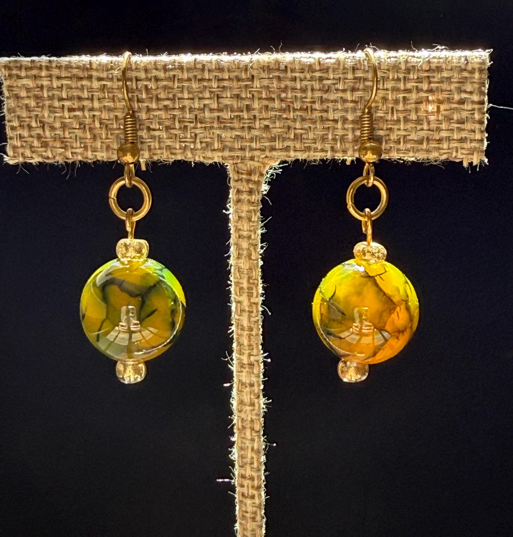 Green Dragon Vein Dangle Earrings