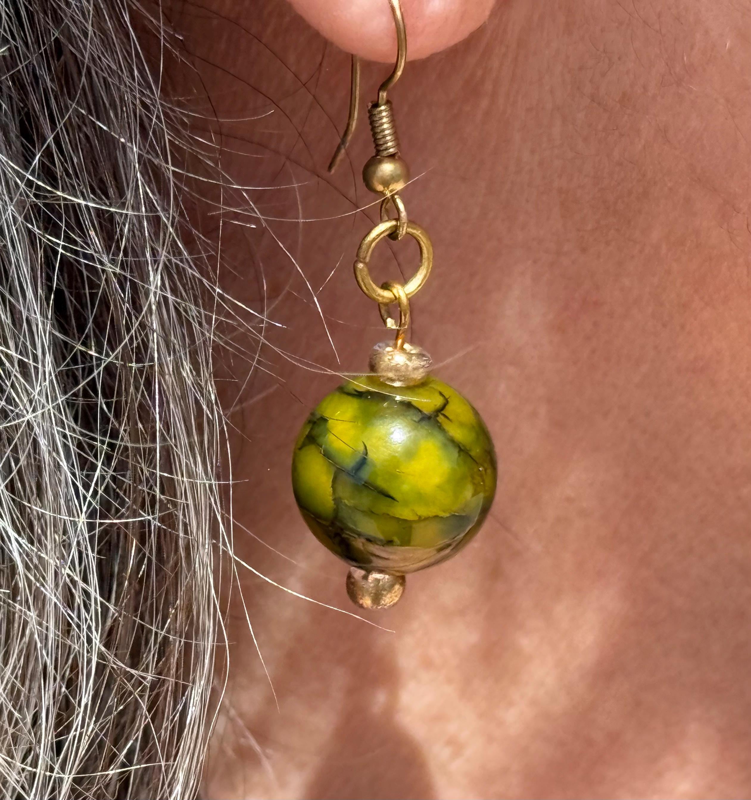Green Dragon Vein Dangle Earrings