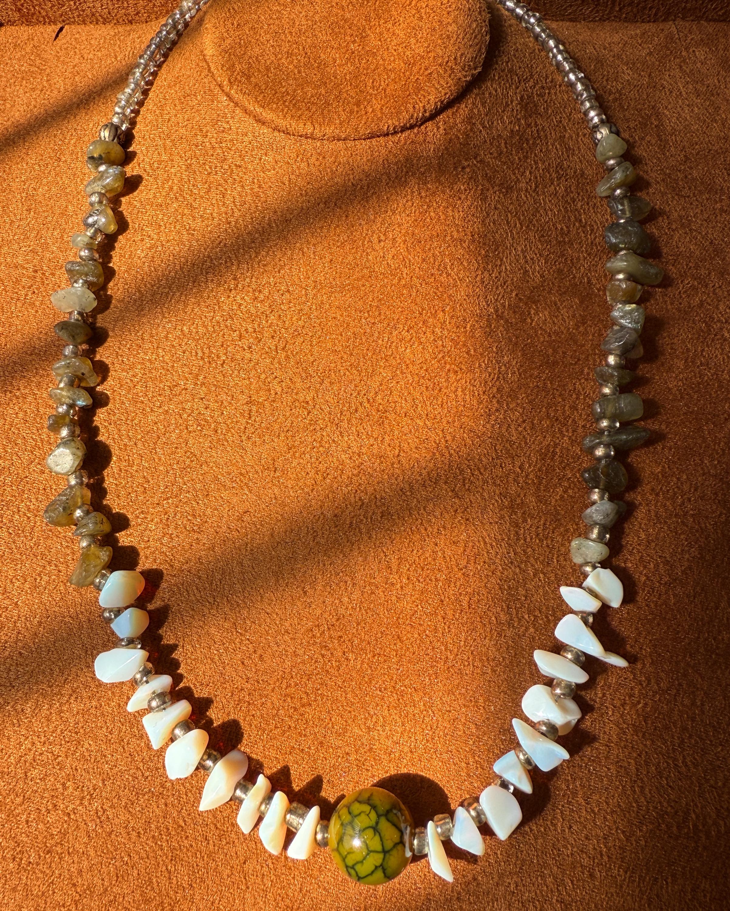 Fire Opal Labradorite and Dragon Vein Agate Necklace with earrings