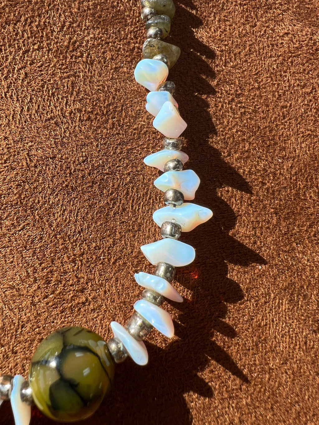 Fire Opal Labradorite and Dragon Vein Agate Necklace with earrings