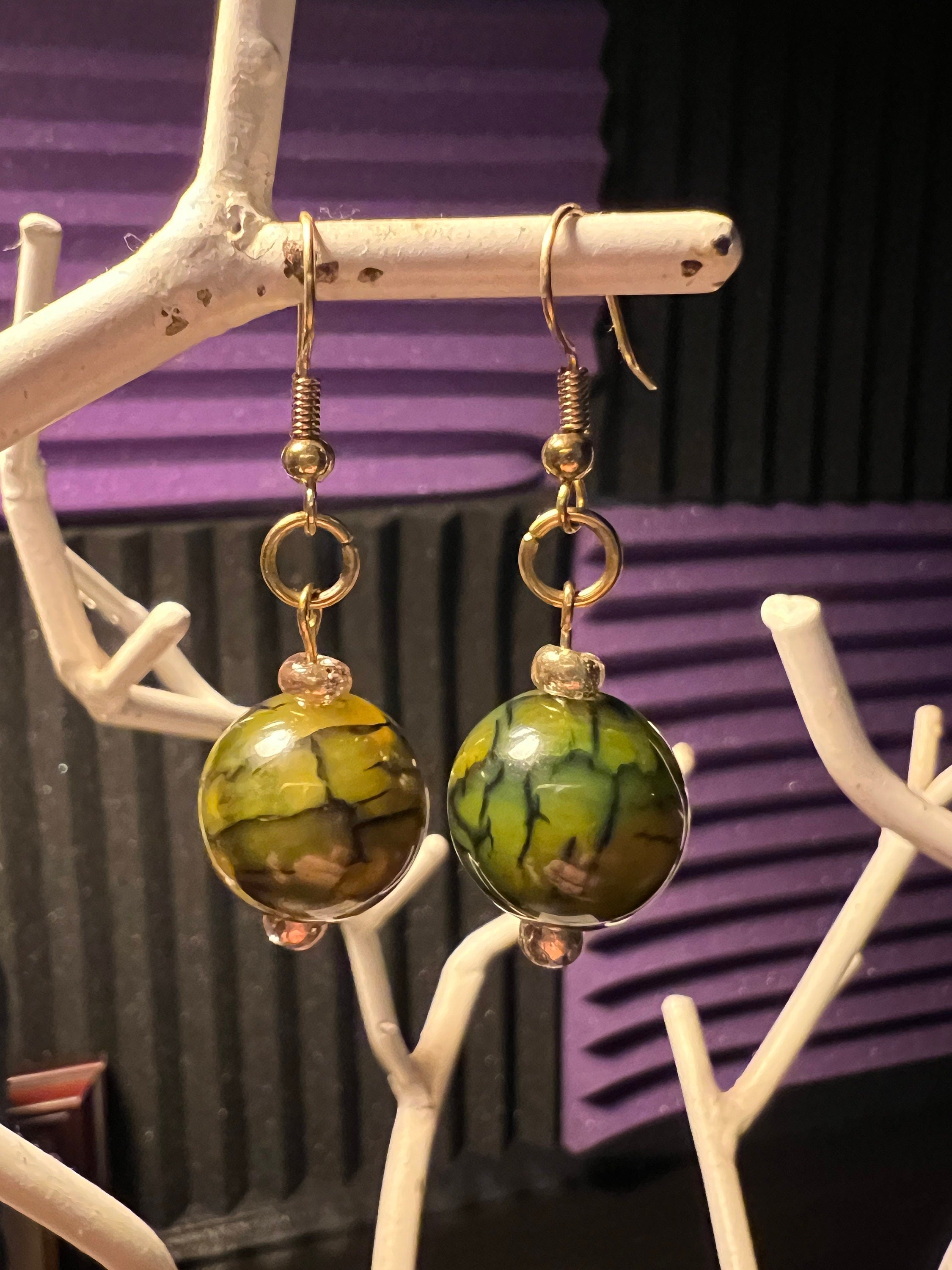 Green Dragon Vein Dangle Earrings
