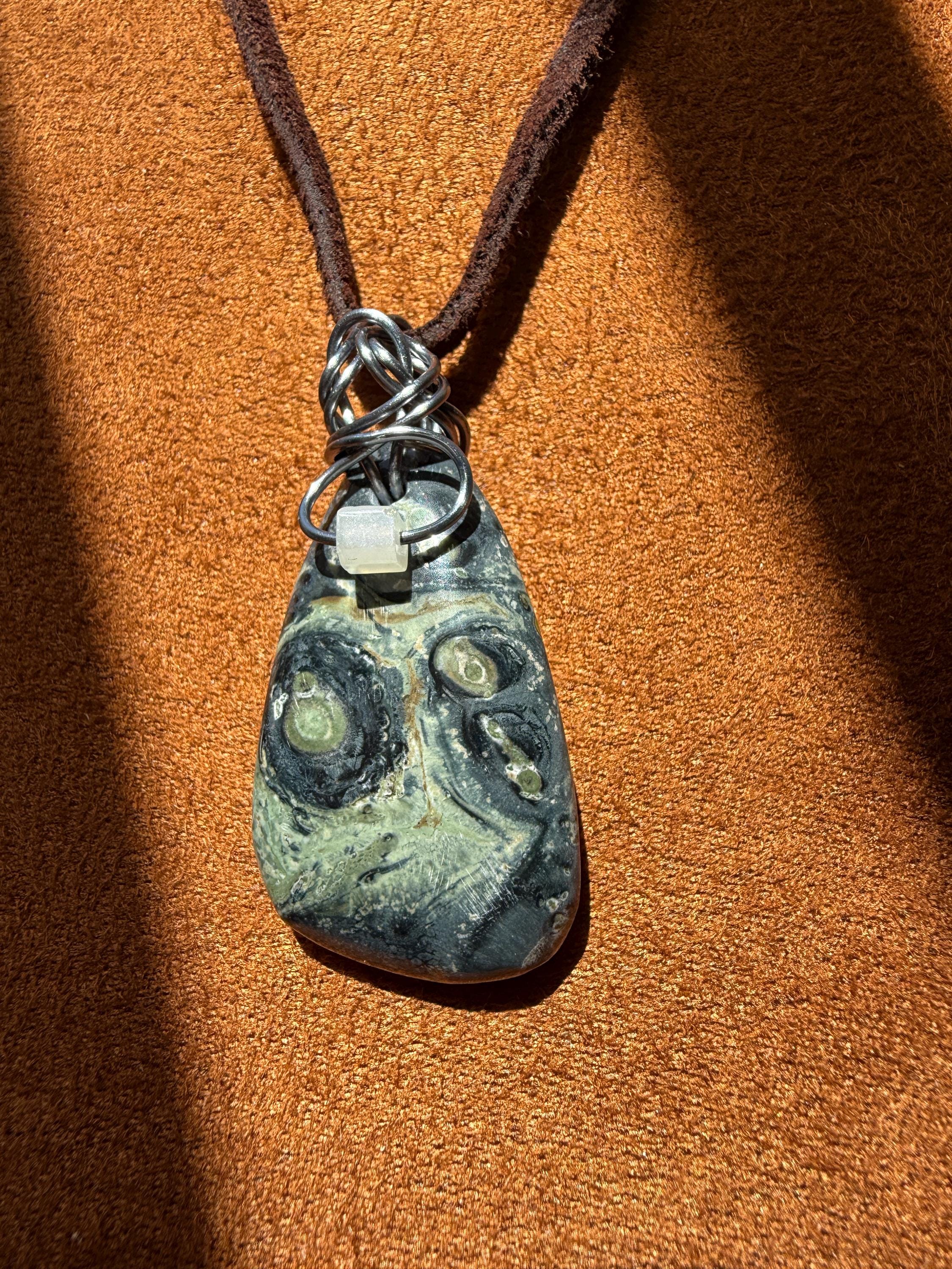 Kambaba (Crocodile) Jasper wire wrapped pendant